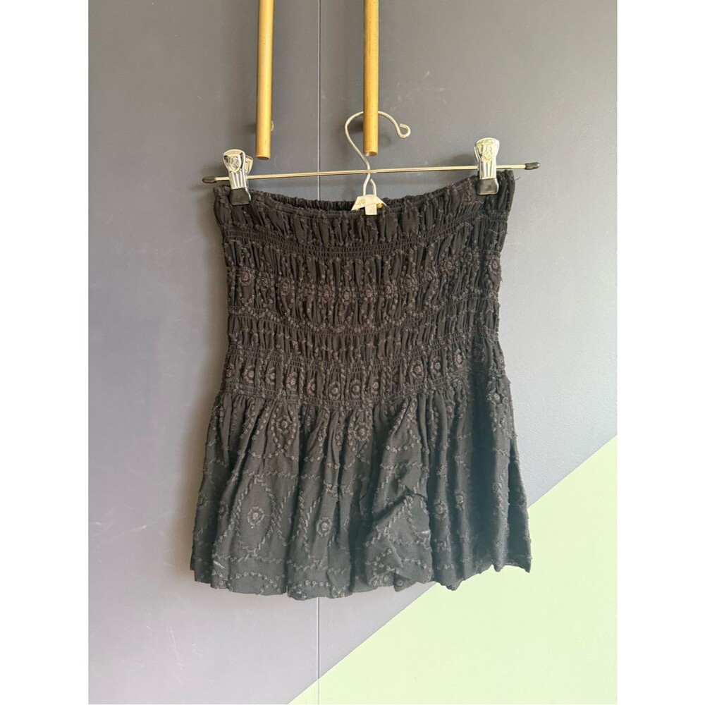 Maje Fillette Black Eyelet Mini Skirt w/ Smocked Waist, Size 1/S, EUC